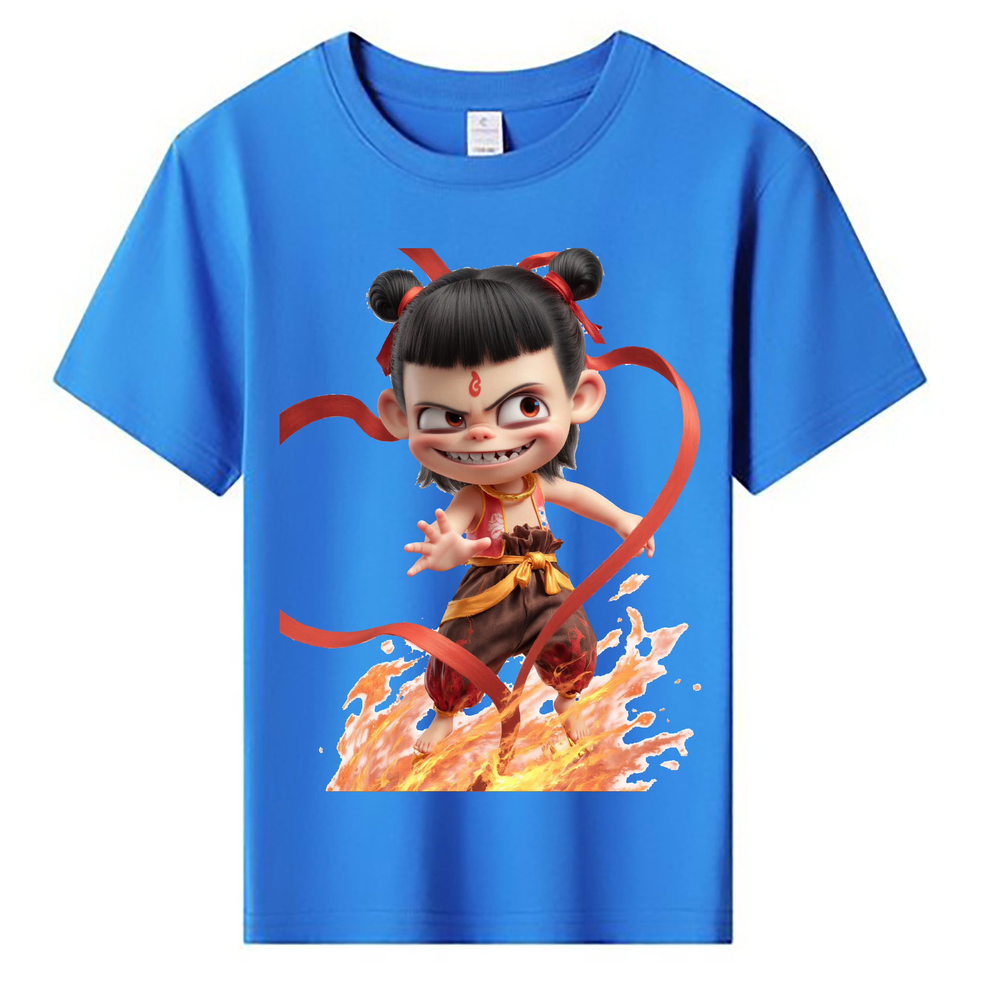 （画像用） Ne Zha 2 ナタ 魔童の大暴れ 綿100％キッズTシャツ（フロントプリント）